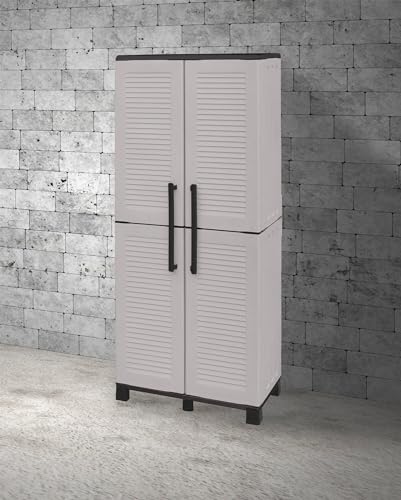 Mehrzweck AuÃŸen Oder Innenwechselschrank, 2 türige Mobile und 3 einstellbare Polypropylen Regale, 100% Italy, 68x37h169 cm, Graue Farbe von Dmora