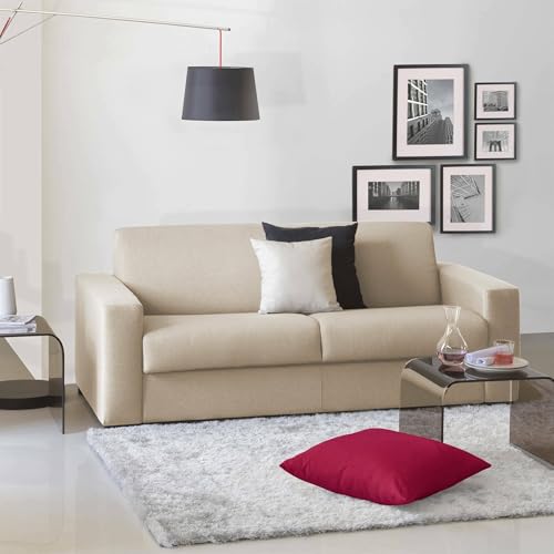 Talamo Italia - 3-Sitzer festes Sofa Elizabeth, Wohnzimmersofa aus gepolstertem Stoff, mit Standardarmlehnen, 100 % Made in Italy, 220 x 95 x 90 cm, Beige von Dmora