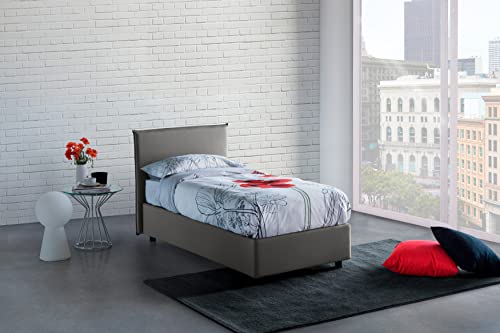 Talamo Italia - Doppelbett Beata, Containerbett mit Stoffbespannung, 100% Made in Italy, Frontöffnung, inklusive Matratze Cm 140x190, Grau von Talamo Italia