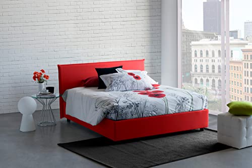 Talamo Italia - Doppelbett Bernadette, Containerbett mit Stoffbespannung, 100% Made in Italy, Frontöffnung, mit Matratze Cm 140x200 enthalten, Rot von Talamo Italia