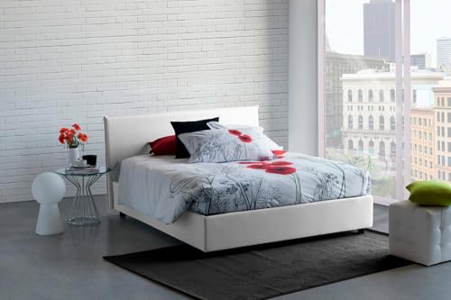 Talamo Italia - Doppelbett Bernadette, Containerbett mit Stoffbespannung, 100% Made in Italy, Frontöffnung, mit Matratze Cm 140x200 enthalten, Weiß von Talamo Italia