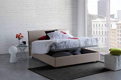 Talamo Italia - Doppelbett Berenice, Containerbett mit Stoffbespannung, 100% Made in Italy, Frontöffnung, passend für Matratze Cm 140x200, Turteltaube von Talamo Italia