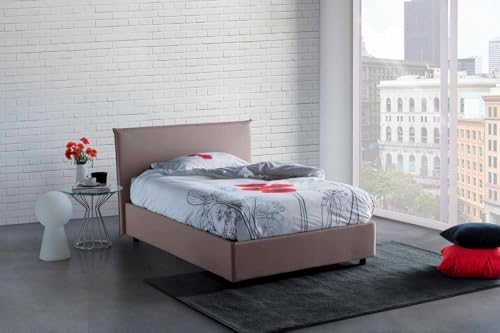 Talamo Italia - Chicca-Doppelbett, Bettkasten mit Stoffbezug, 100 % Made in Italy, Öffnung vorne, inklusive Matratze 120 x 200 cm, taubengrau von Talamo Italia