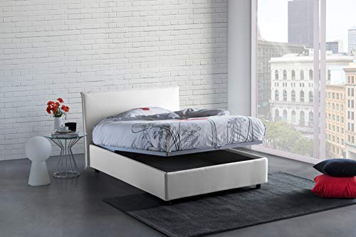 Talamo Italia - Quadratisches und halbes Bett Astrid, Containerbett mit Stoffbespannung, 100% Made in Italy, Frontöffnung, passend für Matratze Cm 120x200, Weiß von Talamo Italia