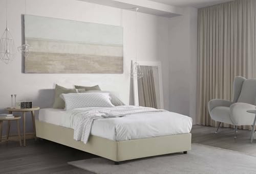 Talamo Italia - Doppelbett Rebecca, Bettkasten mit Stoffbezug, 100 % Made in Italy, Öffnung vorne, inklusive Matratze 120 x 200 cm, Beige Talamo Italia - Doppelbett Rebecca, Bettkasten mit Stoffbezug, 100 % Made in Italy, Öffnung vorne, inklusive Matratze 120 x 200 cm, Beige von Dmora