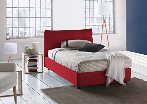 Talamo Italia - Quadratisches und halbes Bett Agata, Containerbett mit Stoffbespannung, 100% Made in Italy, Frontöffnung, inklusive Matratze 120x200 cm, Rot von Talamo Italia