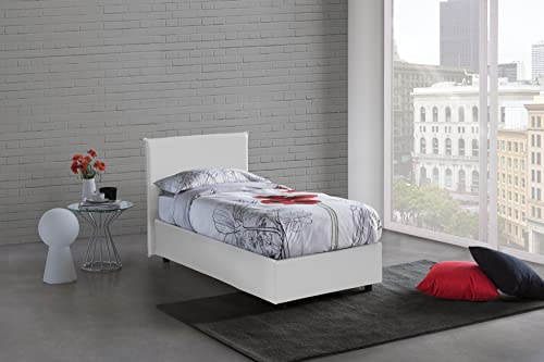 Talamo Italia - Einzelbett Cassandra, Containerbett mit Kunstlederbezug, 100% Made in Italy, Frontöffnung, inklusive Matratze Cm 80x200, Weiß von Talamo Italia