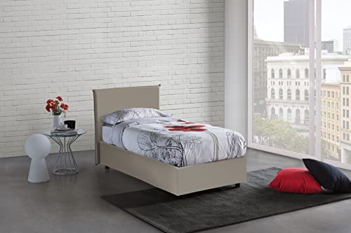 Talamo Italia - Einzelbett Celestina, Containerbett mit Kunstlederbezug, 100% Made in Italy, Frontöffnung, passend für Matratze Cm 90x190, Turteltaube von Talamo Italia