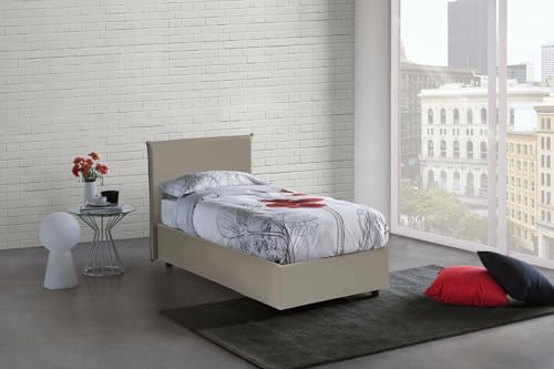 Talamo Italia - Cassandra-Einzelbett, Bettkasten mit Kunstlederbezug, 100 % Made in Italy, Öffnung vorne, inklusive Matratze 80 x 200 cm, Taupe von Dmora