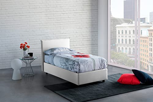 Talamo Italia - Einzelbett Claire, Containerbett mit Stoffbespannung, 100% Made in Italy, Frontöffnung, inklusive Matratze Cm 90x200, Weiß von Talamo Italia