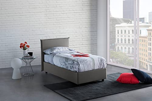 Talamo Italia - Einzelbett Claire, Containerbett mit Stoffbespannung, 100% Made in Italy, Frontöffnung, inklusive Matratze Cm 90x200, Grau von Talamo Italia