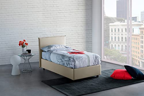 Talamo Italia - Einzelbett Cassiopea, Containerbett mit Stoffbespannung, 100% Made in Italy, Frontöffnung, passend für Matratze Cm 80x200, Beige von Talamo Italia