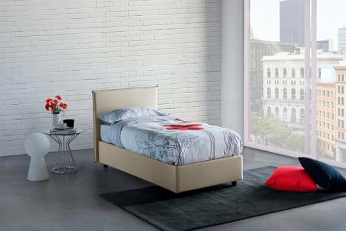Talamo Italia - Chelsea-Einzelbett, Bettkasten mit Stoffbezug, 100 % Made in Italy, Öffnung vorne, geeignet für Matratze 90 x 190 cm, Beige von Dmora