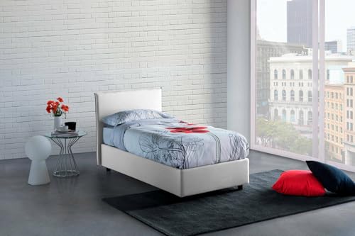 Talamo Italia - Einzelbett Chelsea, Containerbett mit Stoffbespannung, 100% Made in Italy, Frontöffnung, passend für Matratze Cm 90x190, Weiß von Talamo Italia