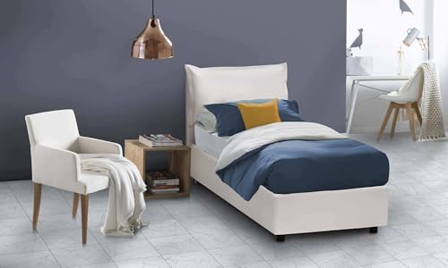 Talamo Italia - Einzelbett Emilia, Bettkasten mit Kunstlederbezug, 100 % Made in Italy, Öffnung vorne, inklusive Matratze 90 x 200 cm, Weiß von Dmora