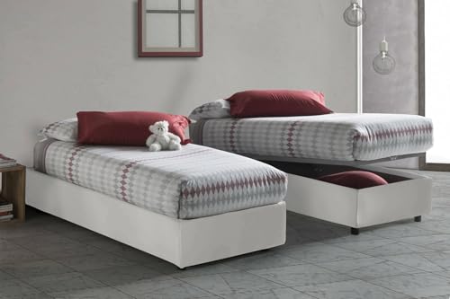 Talamo Italia - Einzelbett Alessandra, Containerbett mit Kunstlederbezug, 100% Made in Italy, Frontöffnung, mit Matratze Cm 90x190 enthalten, Weiß von Talamo Italia