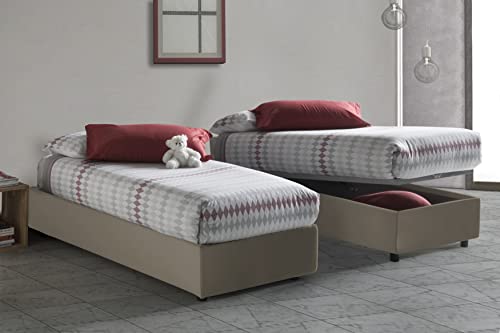 Talamo Italia - Einzelbett Serena, Containerbett mit Kunstlederbezug, 100% Made in Italy, Frontöffnung, passend für Matratze Cm 90x190, Turteltaube von Talamo Italia