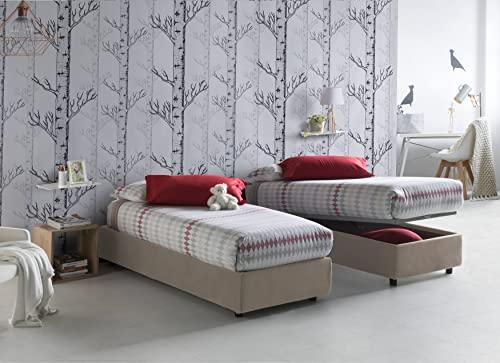 Talamo Italia - Einzelbett Sophia, Containerbett mit Stoffbespannung, 100% Made in Italy, Frontöffnung, mit Matratze Cm 90x190 enthalten, Turteltaube von Talamo Italia