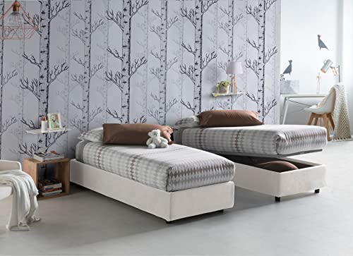 Talamo Italia - Einzelbett Sophia, Containerbett mit Stoffbespannung, 100% Made in Italy, Frontöffnung, mit Matratze Cm 90x190 enthalten, Weiß von Talamo Italia