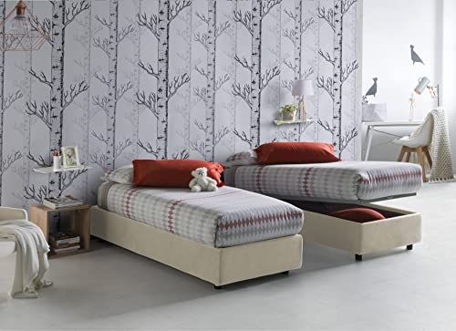 Talamo Italia - Einzelbett Rachele, Containerbett mit Stoffbespannung, 100% Made in Italy, Frontöffnung, inklusive Matratze 80x200 cm, Beige von Talamo Italia