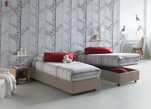 Talamo Italia - Einzelbett Rachele, Bettkasten mit Stoffbezug, 100 % Made in Italy, Öffnung vorne, inklusive Matratze 80 x 200 cm, Taupe von Dmora