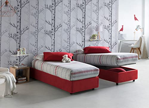 Talamo Italia - Einzelbett Valentina, Containerbett mit Stoffbespannung, 100% Made in Italy, Frontöffnung, inklusive Matratze Cm 90x200, Rot von Talamo Italia