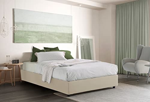 Talamo Italia - Einzelbett Ilaria, Containerbett mit Stoffbespannung, 100% Made in Italy, Frontöffnung, passend für Matratze Cm 90x190, Beige von Talamo Italia