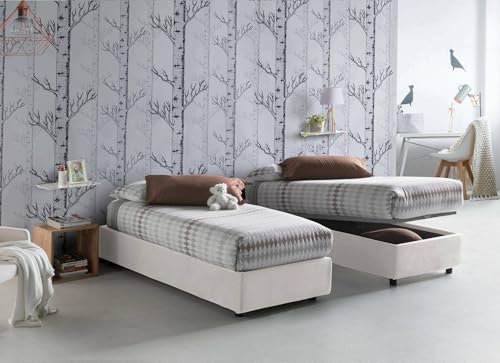 Talamo Italia - Einzelbett Ilaria, Containerbett mit Stoffbespannung, 100% Made in Italy, Frontöffnung, passend für Matratze Cm 90x190, Weiß von Talamo Italia