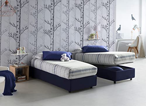 Talamo Italia - Einzelbett Laura, Containerbett mit Stoffbespannung, 100% Made in Italy, Frontöffnung, passend für Matratze Cm 90x200, Blau von Talamo Italia