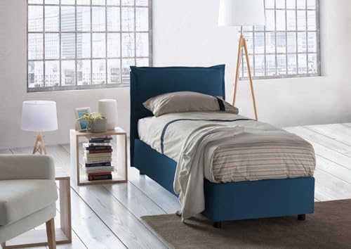 Talamo Italia - Einzelbett Carla, Bettkasten mit Stoffbezug, 100 % Made in Italy, Öffnung vorne, geeignet für Matratzen 90 x 200 cm, Blau von Talamo Italia