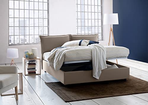 Talamo Italia - Einzelbett Carla, Containerbett mit Stoffbespannung, 100% Made in Italy, Frontöffnung, passend für Matratze Cm 90x200, Turteltaube von Talamo Italia