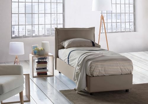 Talamo Italia - Carla Einzelbett, Bettkasten mit Stoffbezug, 100 % Made in Italy, Öffnung vorne, geeignet für 90 x 200 cm Matratze, Taupe von Dmora