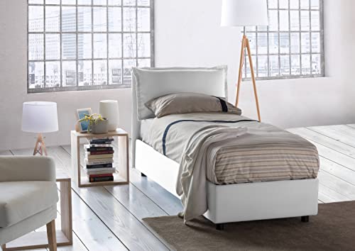 Talamo Italia - Einzelbett Carla, Containerbett mit Stoffbespannung, 100% Made in Italy, Frontöffnung, passend für Matratze Cm 90x200, Weiß von Talamo Italia