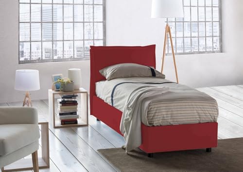 Talamo Italia - Luna Einzelbett, Bettkasten mit Stoffbezug, 100 % Made in Italy, seitliche Öffnung, geeignet für Matratze 80x190 cm, Rot Talamo Italia - Luna Einzelbett, Bettkasten mit Stoffbezug, 100 % Made in Italy, seitliche Öffnung, geeignet für Matratze 80x190 cm, Rot von Dmora