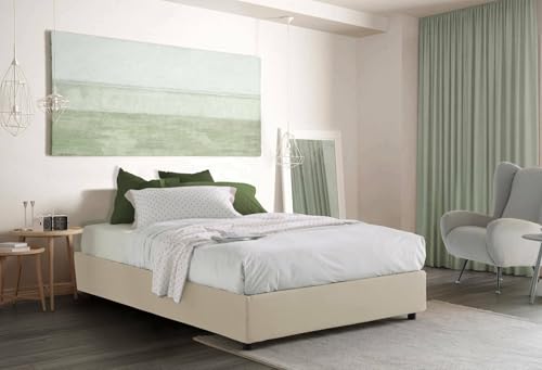 Talamo Italia - Doppelbett Gioia, Containerbett mit Stoffbespannung, 100% Made in Italy, Frontöffnung, mit Matratze Cm 140x200 enthalten, Beige von Talamo Italia