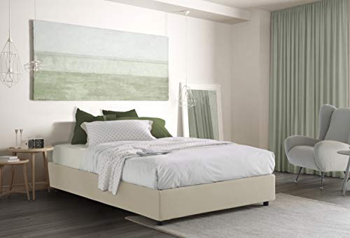 Talamo Italia - Doppelbett Azzurra, Containerbett mit Stoffbespannung, 100% Made in Italy, Frontöffnung, passend für Matratze Cm 140x190, Beige von Talamo Italia