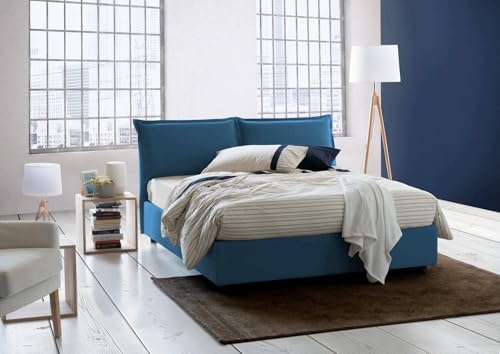 Talamo Italia - Doppelbett Silvia, Containerbett mit Stoffbespannung, 100% Made in Italy, Frontöffnung, inklusive Matratze 140x190 cm, Blau von Talamo Italia