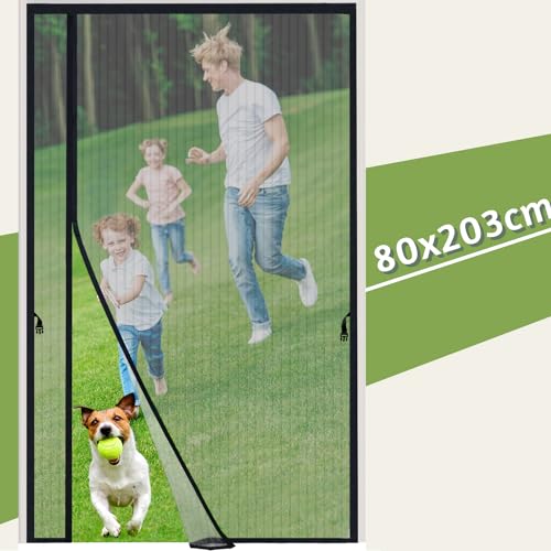 Dmore Magnet Fliegengitter Balkontür, reversible links rechts öffnende Insektenschutz Tür, aktualisiert und breiterer Fliegengitter ohne Bohren, ideal für Balkontüren und Terrassentüren, 80×200cm von Dmore