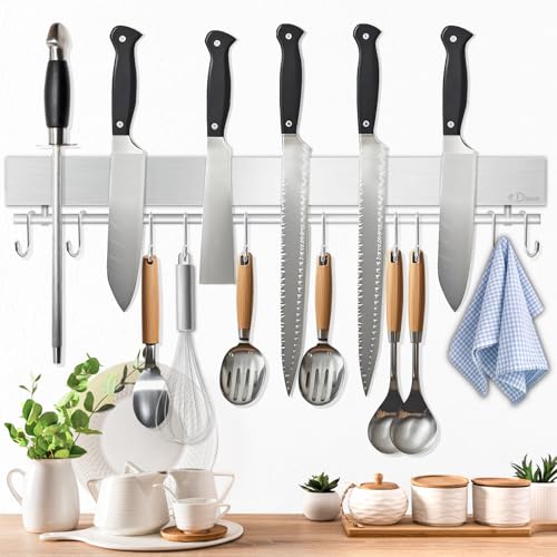 Dmore Magnetleiste Messer mit 10 Haken, 50 cm Messerhalter magnetisch aus Edelstahl, Magnet Messerhalter mit extra Starkem Magnet, inklusive Klebeband und Schrauben von Dmore