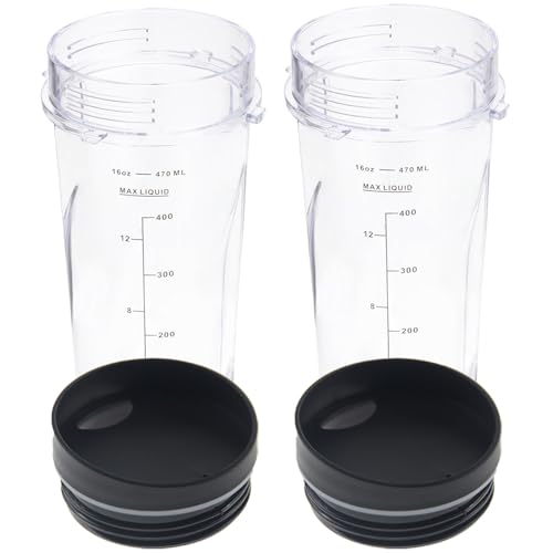 Ersatz-Mixerbecher für Ninja BL660 BL770 QB3001SS 473 ml Einzelportionsmixer 473 ml Becher Ersatzteile für Ninja Mixer mit Deckel, passend für Ninja BL780 BL810 BL820 BL830 QB3000 QB3000QBK QB3000QBK von Dmsmisi
