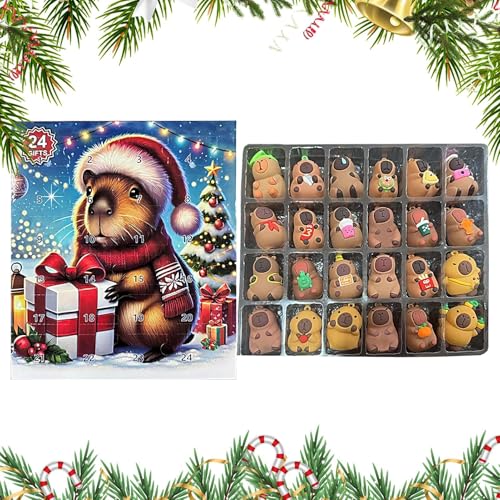 Dmuzsoih Capybara Countdown Kalender, 24 Tag Capybara Weihnachts Kalender, Niedliche Weihnachtsfigur Geschenk Deko Mit 24 Süße 3D Capybaras Modelle Für Wohnzimmer, Schreibtisch, Schlafzimmer von Dmuzsoih