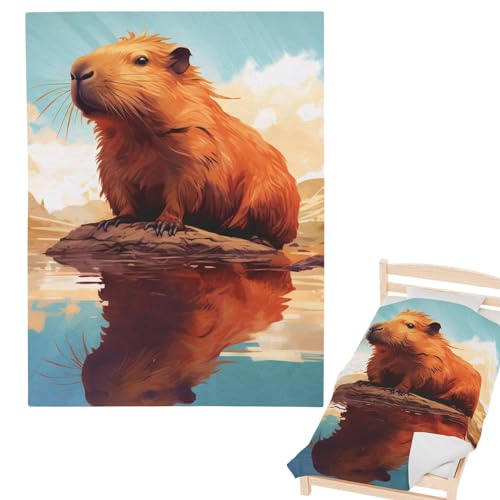 Dmuzsoih Capybaras Decke, Capybara Decke Geschenk für Mädchen, Leichte Flauschige Fleecedecken, Kuschelige Decke, superweiche warme Flanell-Überwürfe, weiche Plüsch-Flanell-Decke, Überwürfe, von Dmuzsoih