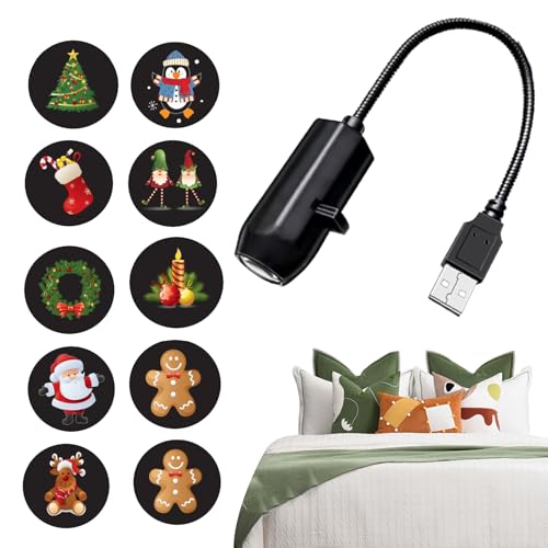Dmuzsoih Weihnachts-Projektor- , USB-Weihnachtsdekoration, Innendekoration, mit 10 Motiven, Urlaubsparty-Zubehör für Büros, Thanksgiving, Schreibtisch, Zimmer, Schule, Rasen, Hof, Schlafsaal von Dmuzsoih