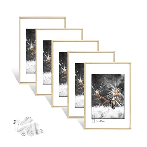 Dmyifan 5er Set Fotorahmen, Bilderrahmen DIN 6 Inches (10.2x15.2cm), Plexi-Glas Portraitrahmen Mit Nahtloser Haken, Wohnzimmer zum Stellen und Hängen, Dekorahmen für Fotos Portrait Jubiläum von Dmyifan