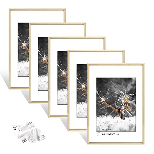 Dmyifan 5er Set Fotorahmen, Bilderrahmen DIN A4(21 x 29,7 cm), Plexi-Glas Portraitrahmen Mit Nahtloser Haken, Wohnzimmer zum Stellen und Hängen, Dekorahmen für Fotos Portrait Jubiläum von Dmyifan