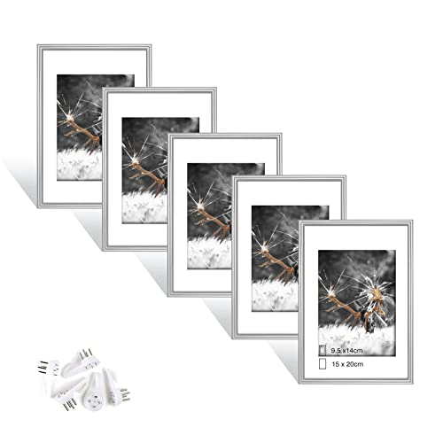 Dmyifan 5er Set Silber Fotorahmen, Bilderrahmen DIN 8 Inches (15.2x20.3cm), Plexi-Glas Portraitrahmen Mit Nahtloser Haken, Wohnzimmer zum Stellen und Hängen, Dekorahmen für Fotos Portrait Jubiläum von Dmyifan