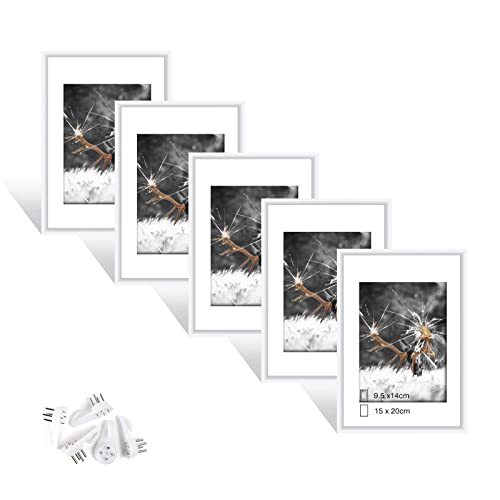 Dmyifan 5er Set Weiß Fotorahmen, Bilderrahmen DIN 8 Inches (15.2x20.3cm), Plexi-Glas Portraitrahmen Mit Nahtloser Haken, Wohnzimmer zum Stellen und Hängen, Dekorahmen für Fotos Portrait Jubiläum von Dmyifan