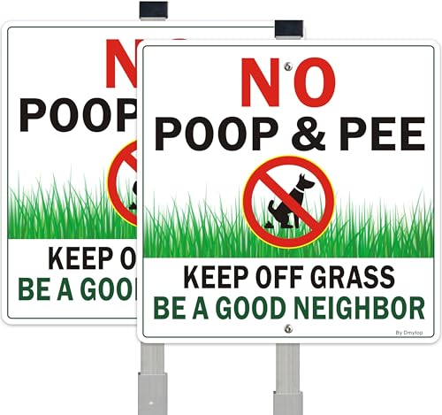 Schild mit Aufschrift "No Pooping Dog" für Hof, Keep Off Grass Rasenschild mit 71,1 cm Metallpfähle, "Clean Up After Your Dog", 25,4 x 25,4 cm, rostfreies und lichtbeständiges, schweres, von Dmytop