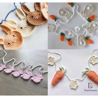 Gehäkelte Hasen-/Karotten-Girlande - Handgemachte Ostergirlande Mit Kaninchen Und Karotten, Niedlicher Frühlings-Wandbehang Für Babyzimmer Oder Party von DmytroCreations