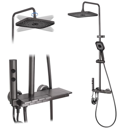 Dnkelar Duschsystem, Regendusche mit Armatur, Kopfbrause Duschset, Regendusche Set, Duscharmatur Komplettset, Duschstange Mit Brause, 3 Modus Handbrause (Grau) von DnKelar